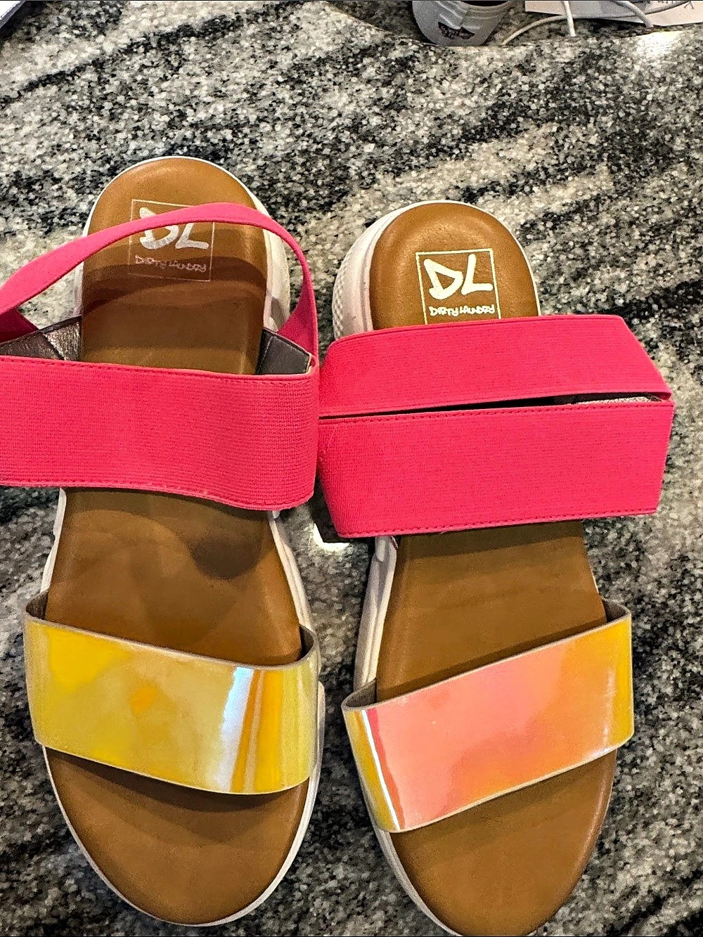 Dirty Laundry Lightning Slide Sandal Platform Sandals in Pink & Yellow